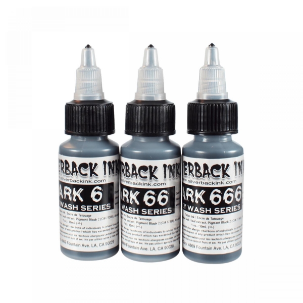 Komplettset von 3 Silverblack Ink® DARK 6, 66 + 666 Greywash Farben 30 ml