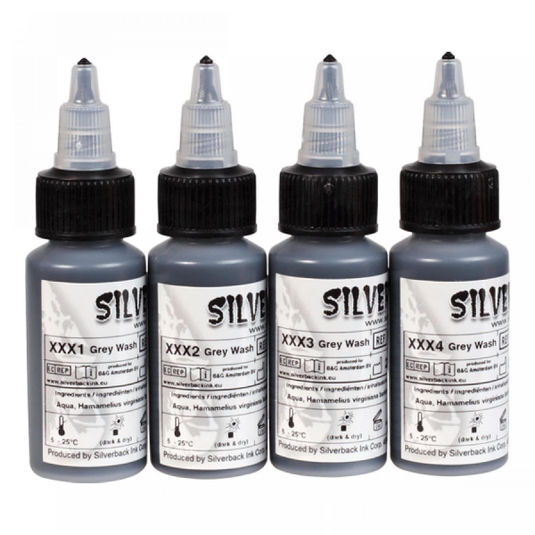 Komplettset von 4 Silverblack Ink® XXX 1 2 3 4 Greywash Farben 30ml