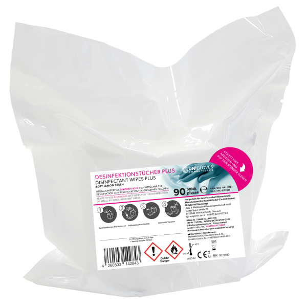 UNIGLOVES Quick & Clean Maxi-Wipes 90 Blatt, gebrauchsfertige Desinfektionstücher